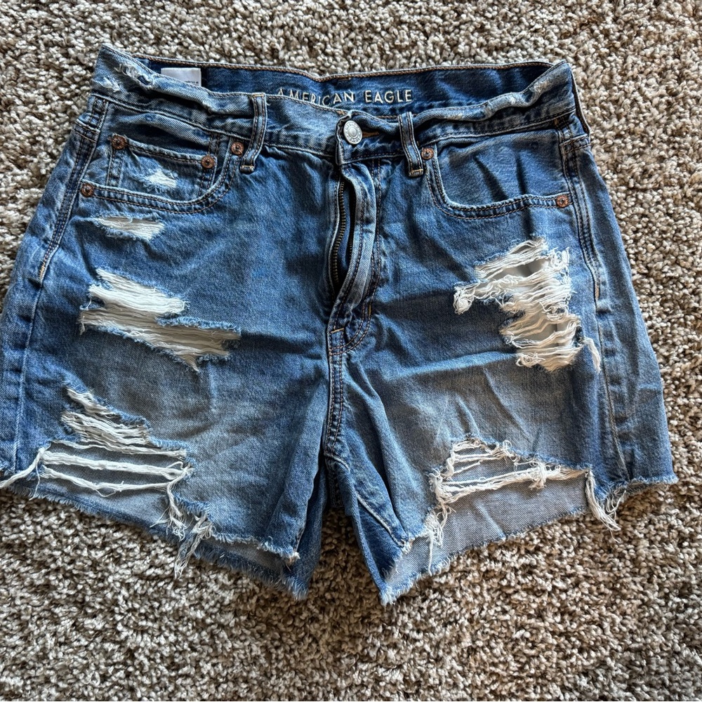 American Eagle Outfitters Blue Distressed Jean Shorts